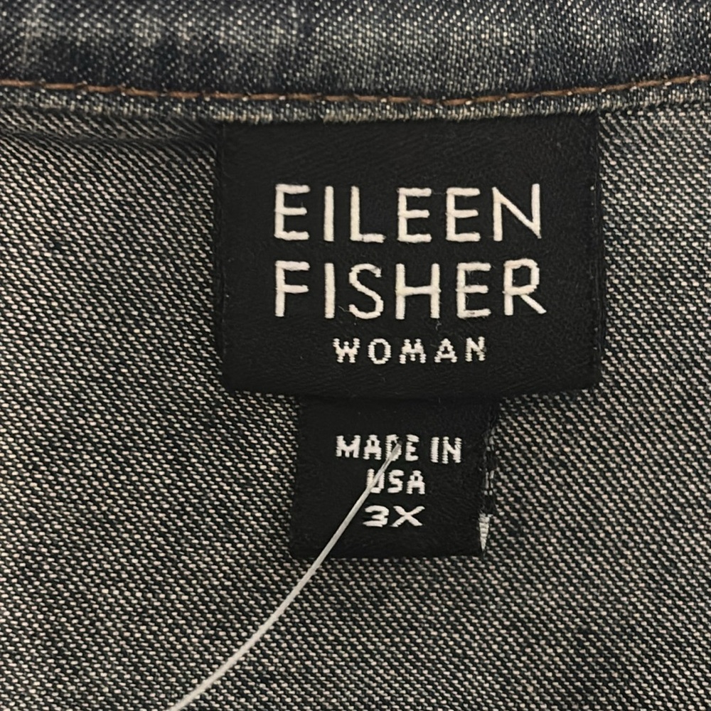 Eileen Fisher denim jean jacket dark rinse SZ 3X plus size snap button casual - Picture 3 of 13